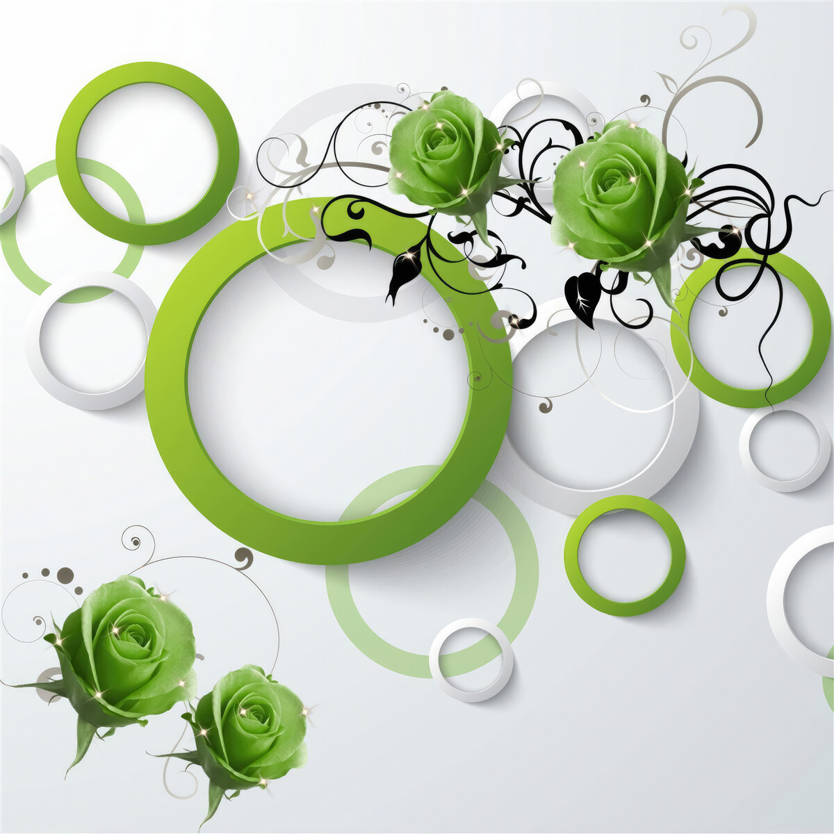 Фотошпалери зелені кола та троянди