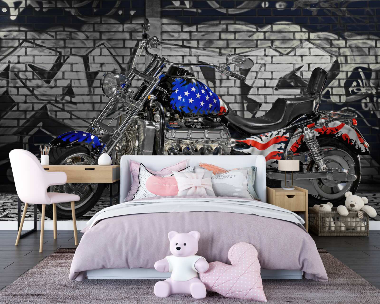 Фотошпалери мотоцикл біля розмальованої стіни