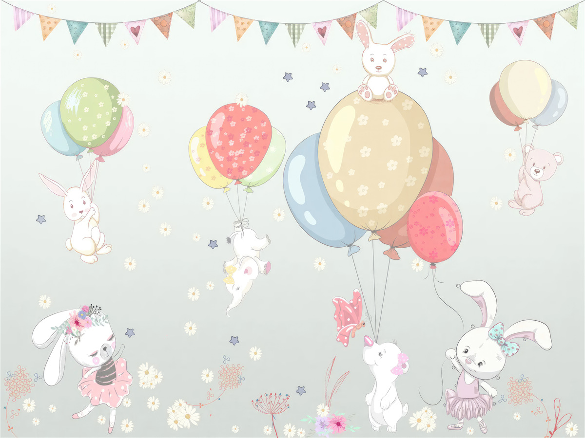 Фотошпалери кролики та ведмеді з повітряними кульками