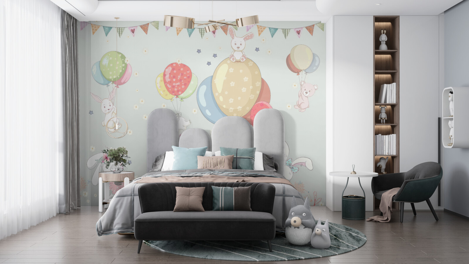 Фотошпалери кролики та ведмеді з повітряними кульками