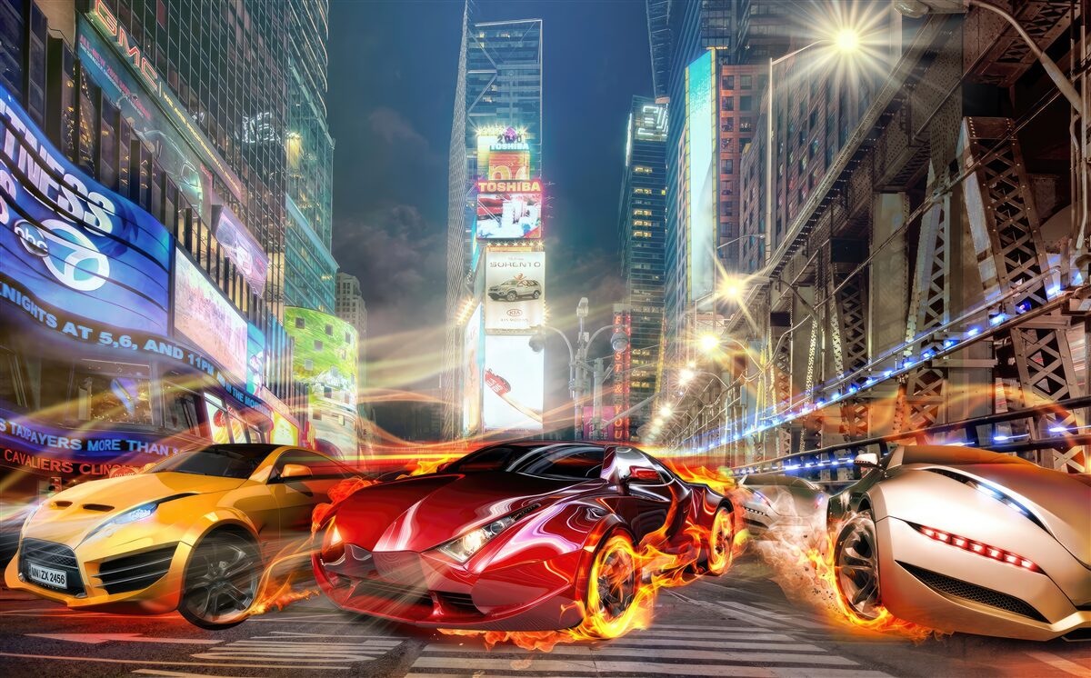 Фотошпалери спортивні автомобілі на вулицях міста