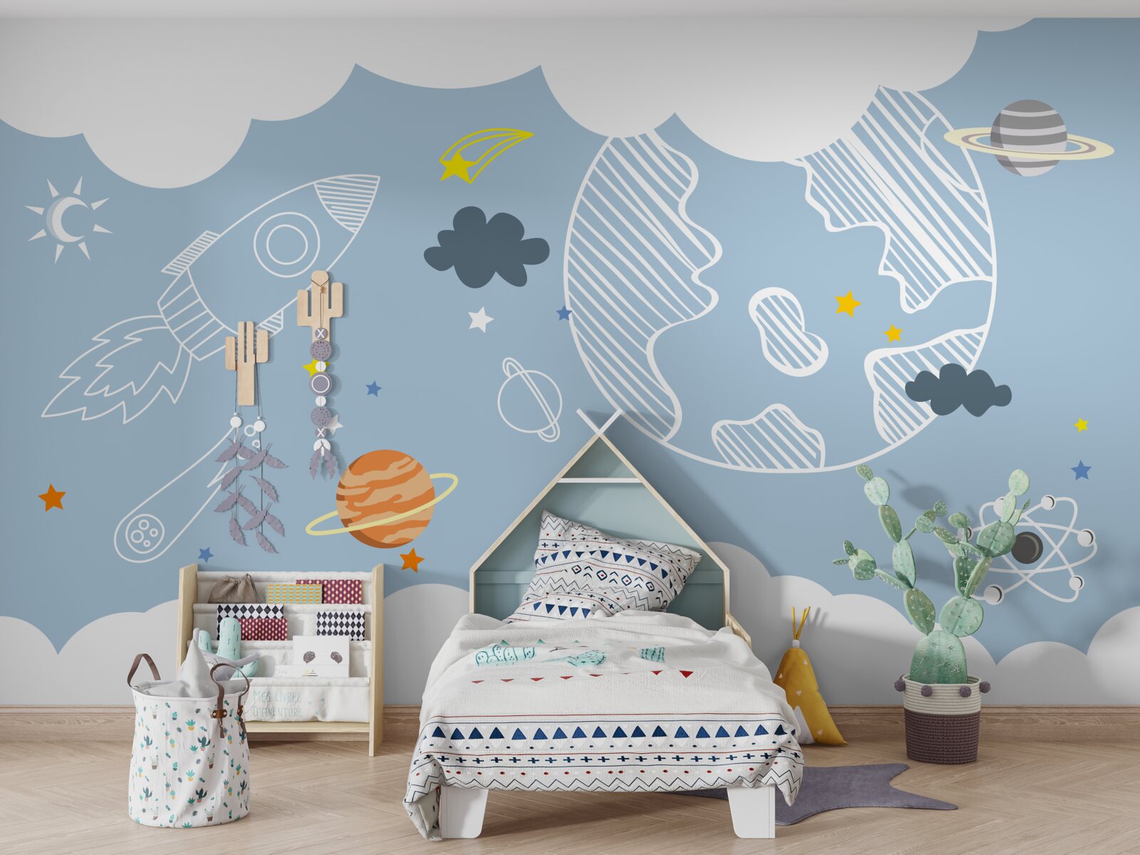 Фотошпалери зображення космосу на синьому тлі