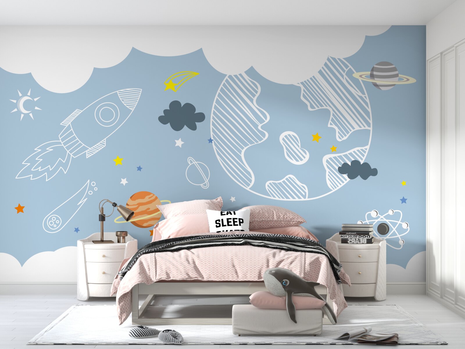 Фотошпалери зображення космосу на синьому тлі