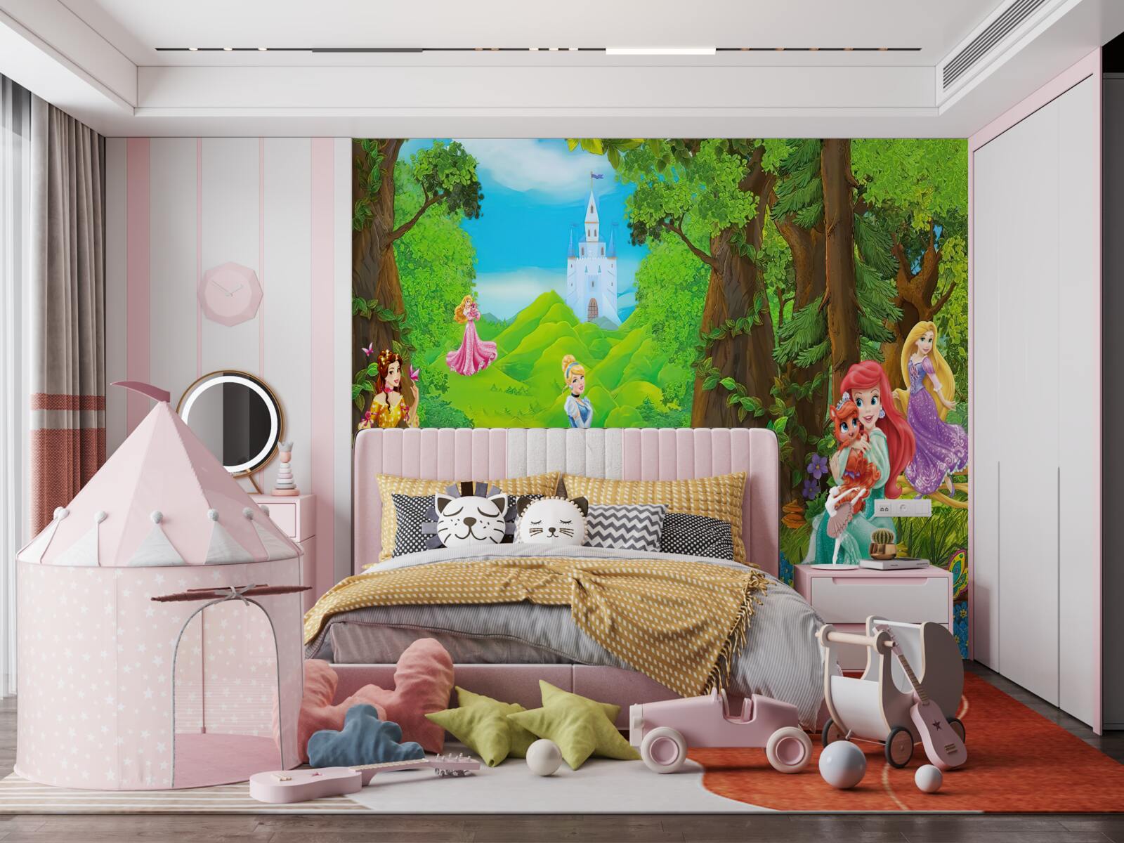 Фотошпалери Принцеси з мультфільму Діснея гуляють у лісі