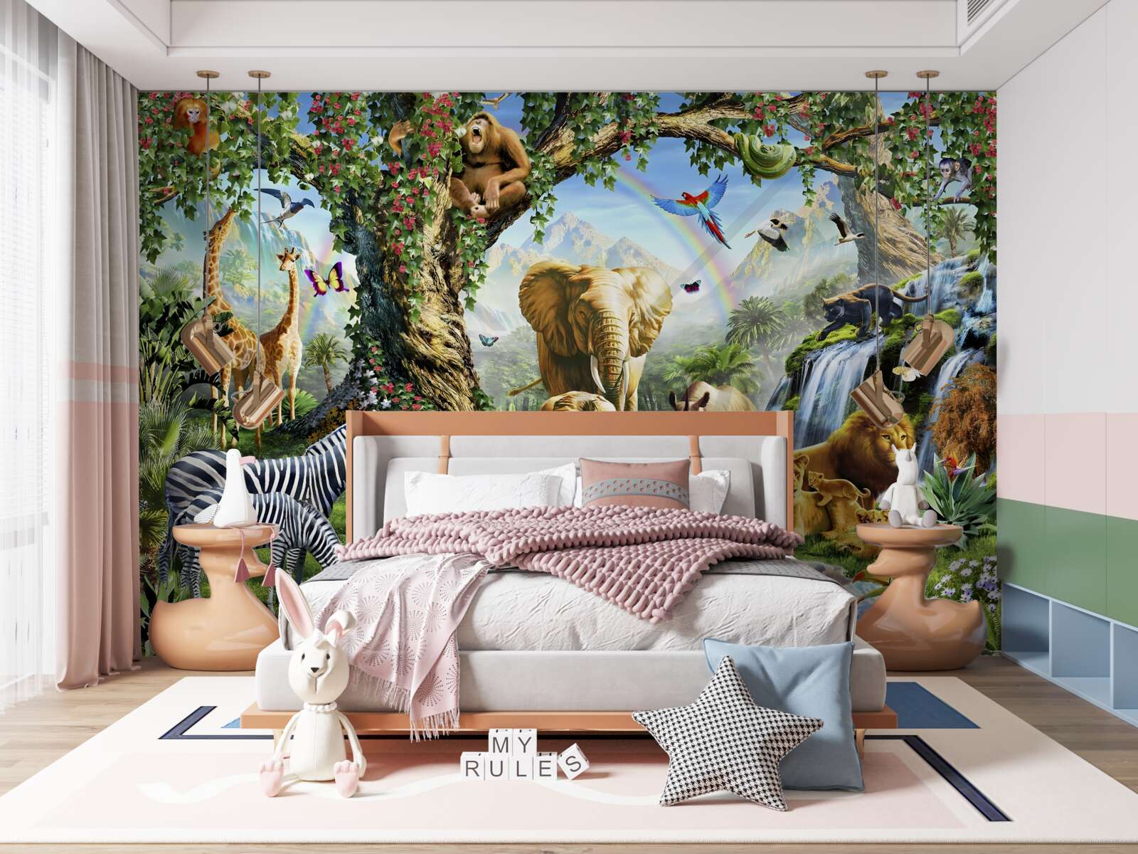 Фотошпалери різні тварини та птахи в лісі біля ставка