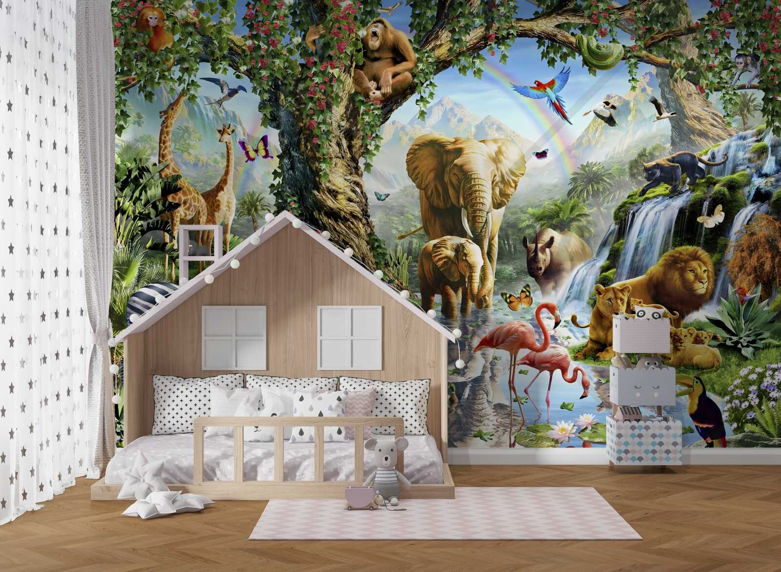 Фотошпалери різні тварини та птахи в лісі біля ставка