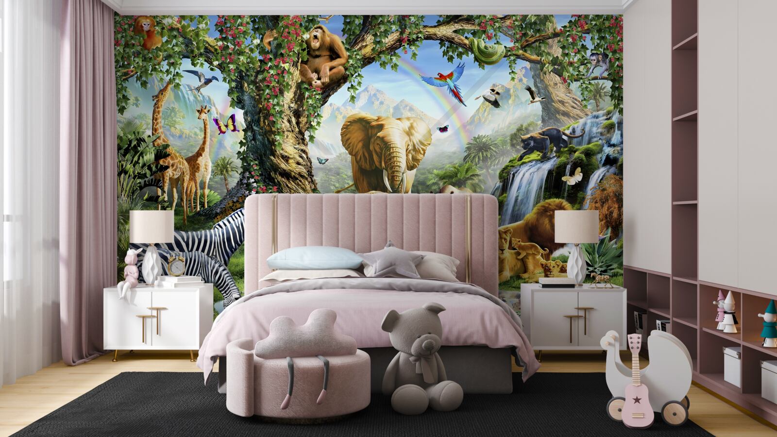 Фотошпалери різні тварини та птахи в лісі біля ставка