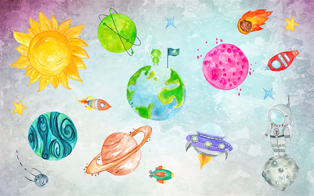 Фотошпалери зображені планети та астронавт на поверхні Місяця