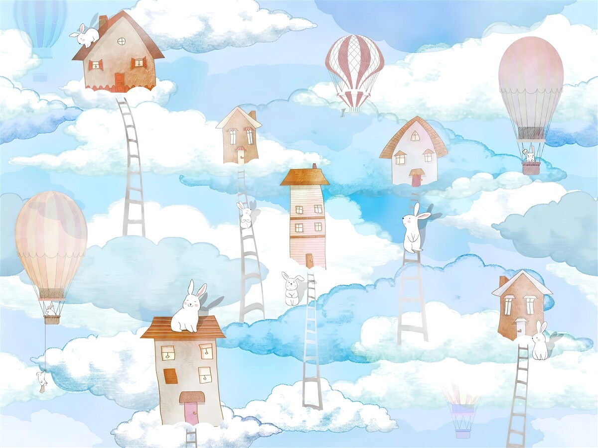 Фотошпалери кролики на дахах будівель і сходах