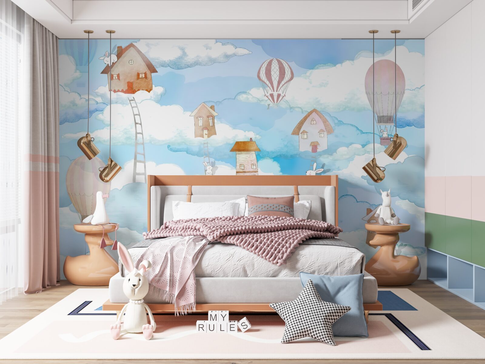 Фотошпалери кролики на дахах будівель і сходах