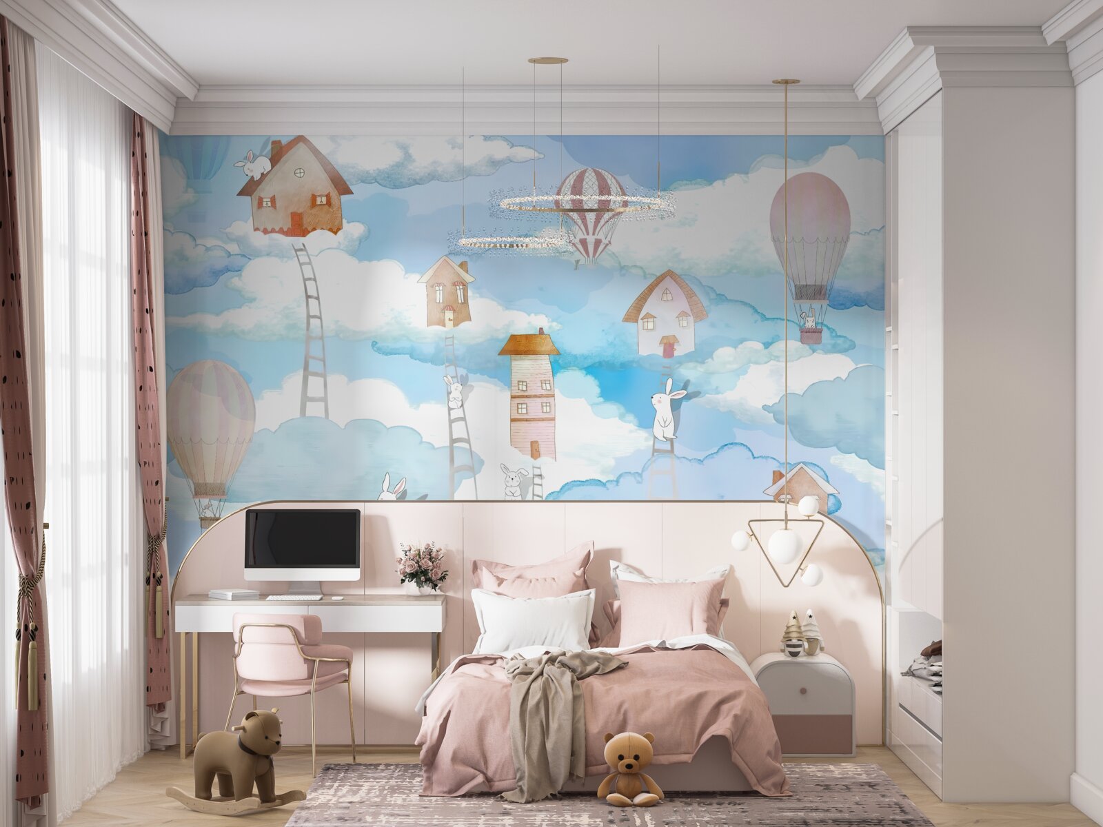 Фотошпалери кролики на дахах будівель і сходах