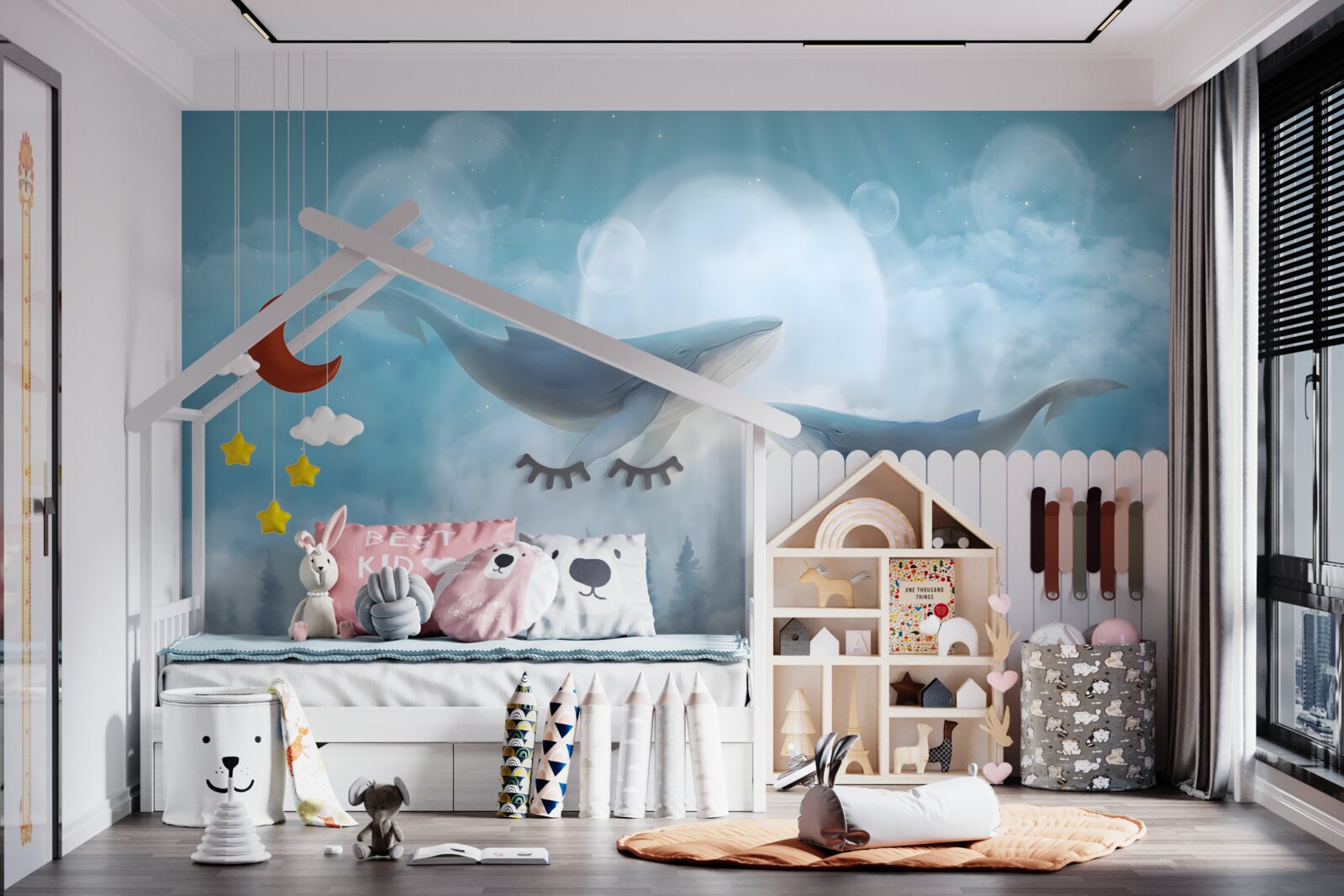 Фотошпалери кити ковзають над туманним лісом