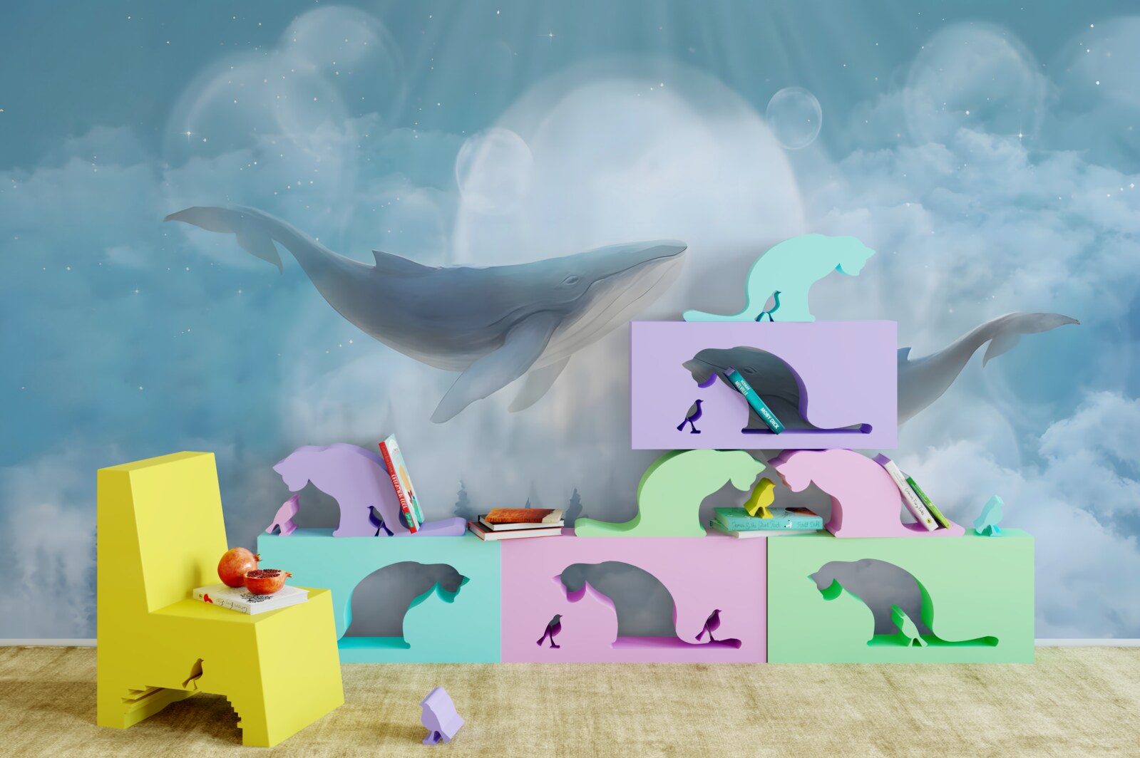 Фотошпалери кити ковзають над туманним лісом