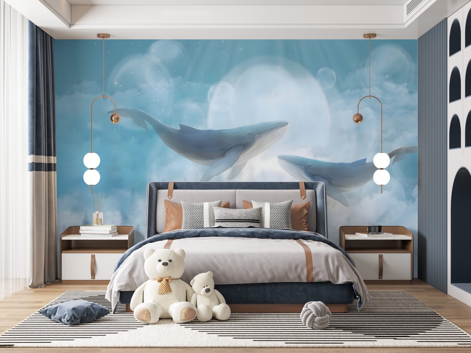 Фотошпалери кити ковзають над туманним лісом