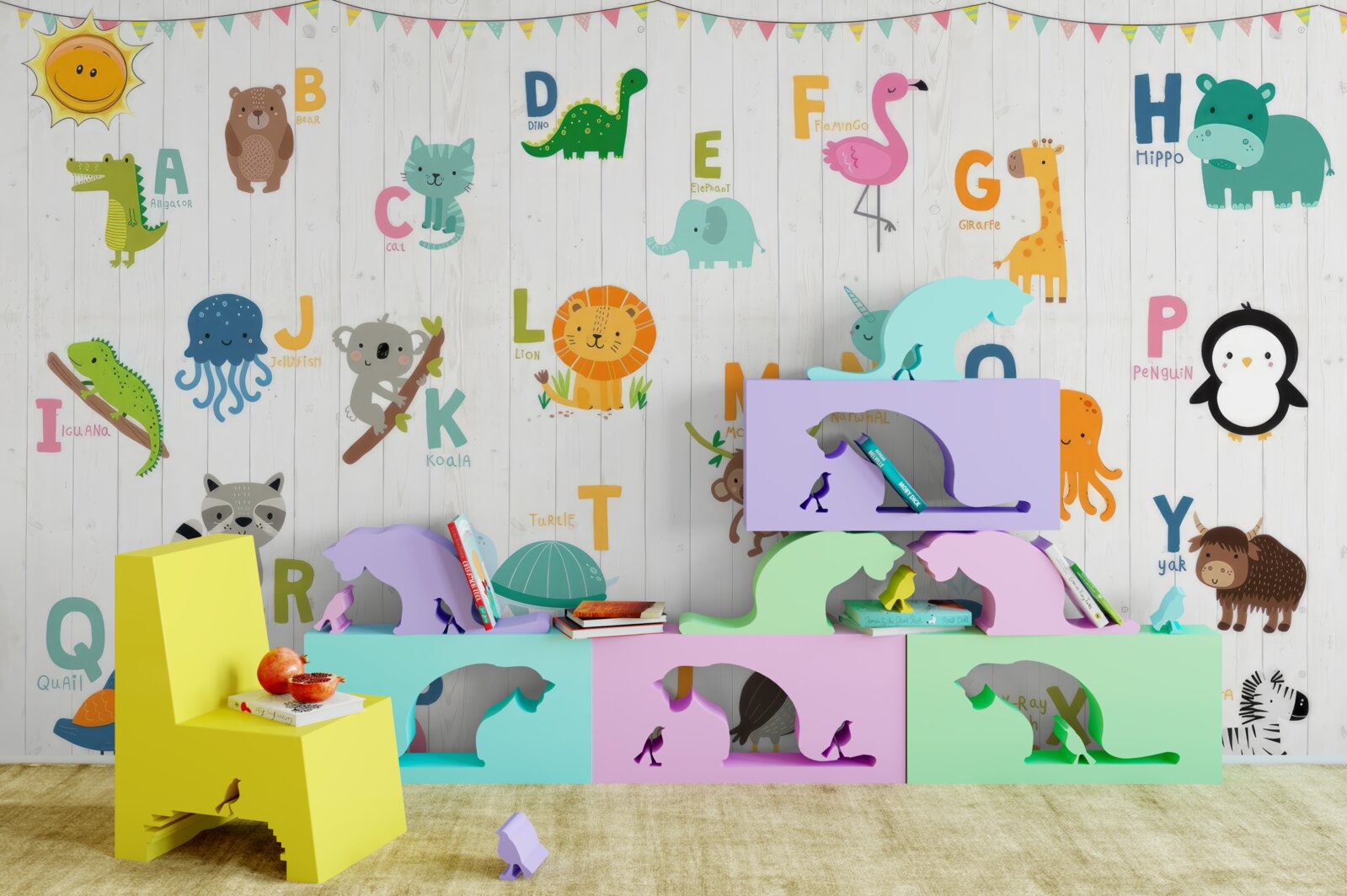 Фотошпалери абетка із зображеннями тварин