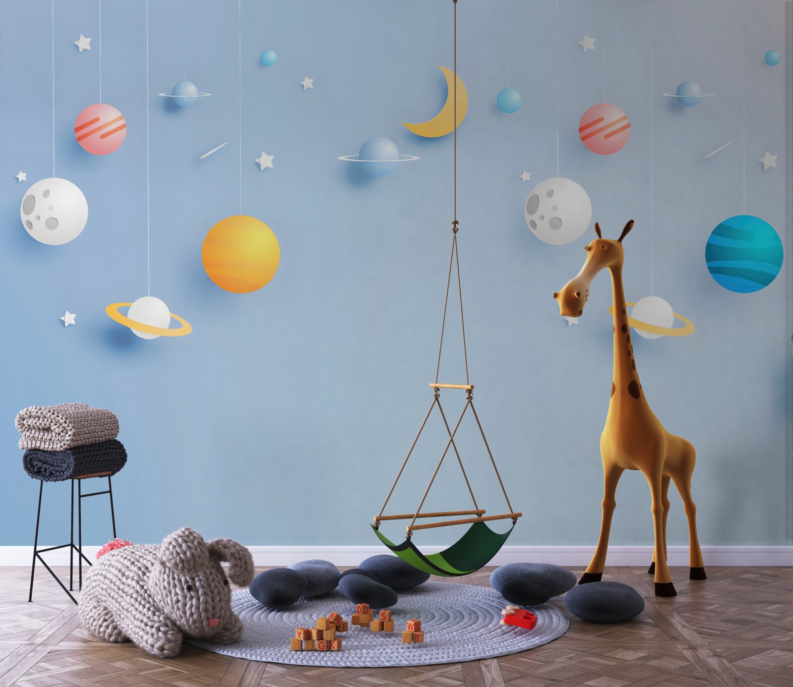 Фотошпалери астронавт в оточенні планет