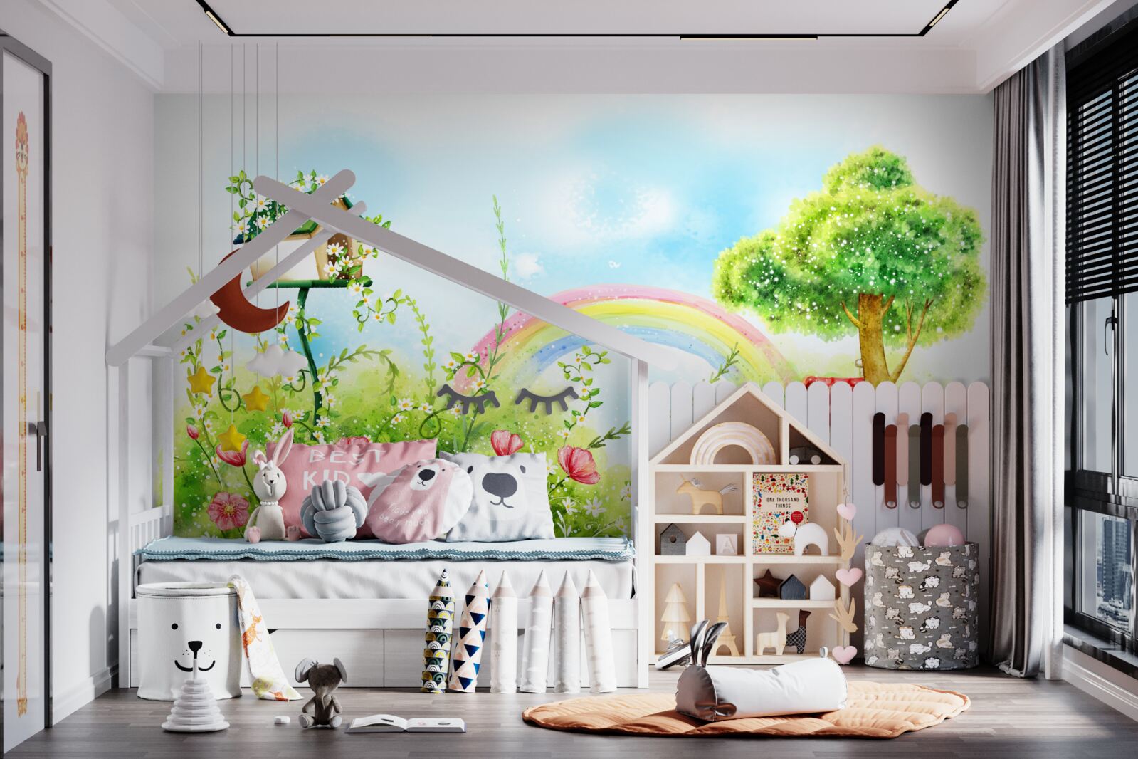 Фотошпалери галявина, будиночок і різнокольорова арка