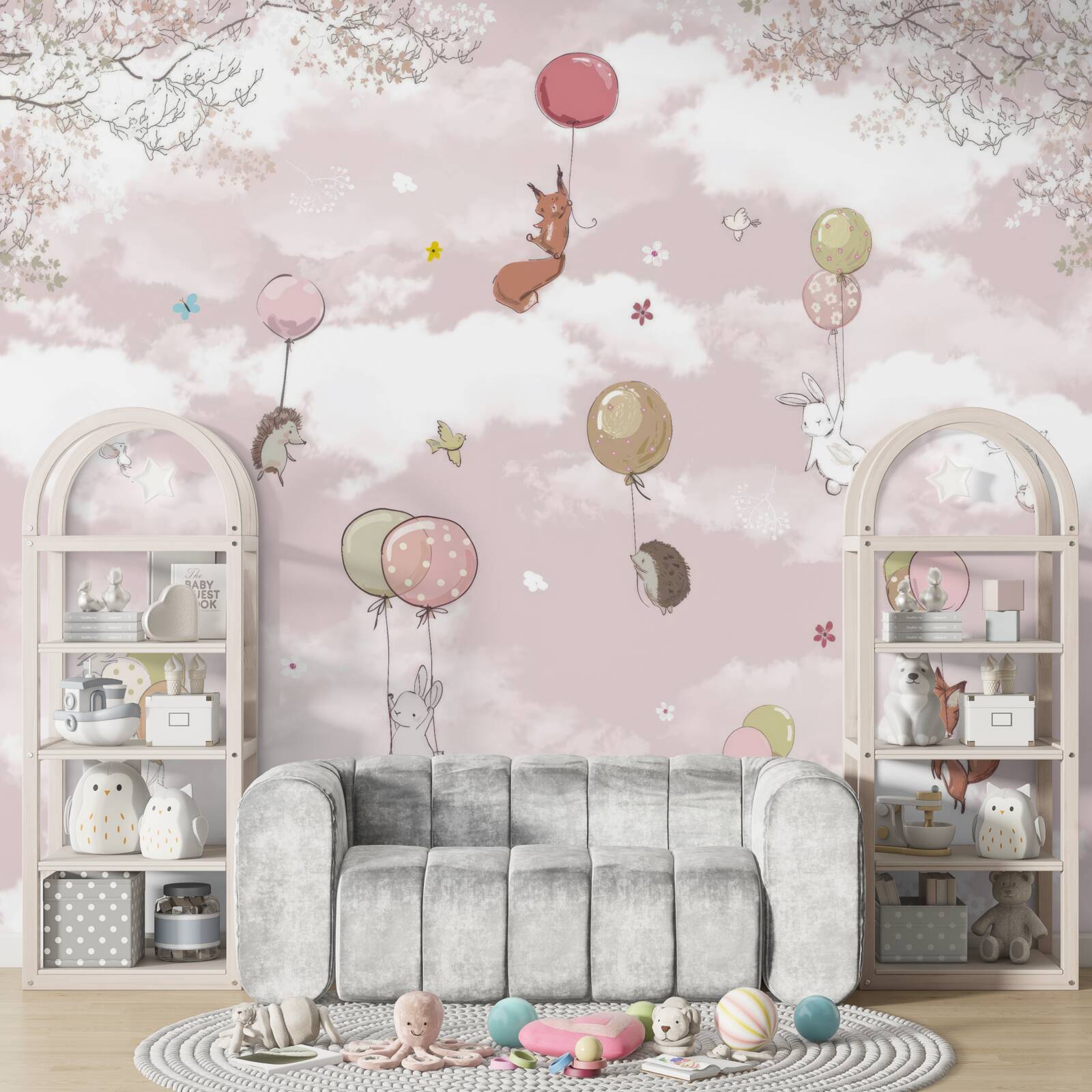 Фотошпалери тварини літають, тримаючи повітряні кульки