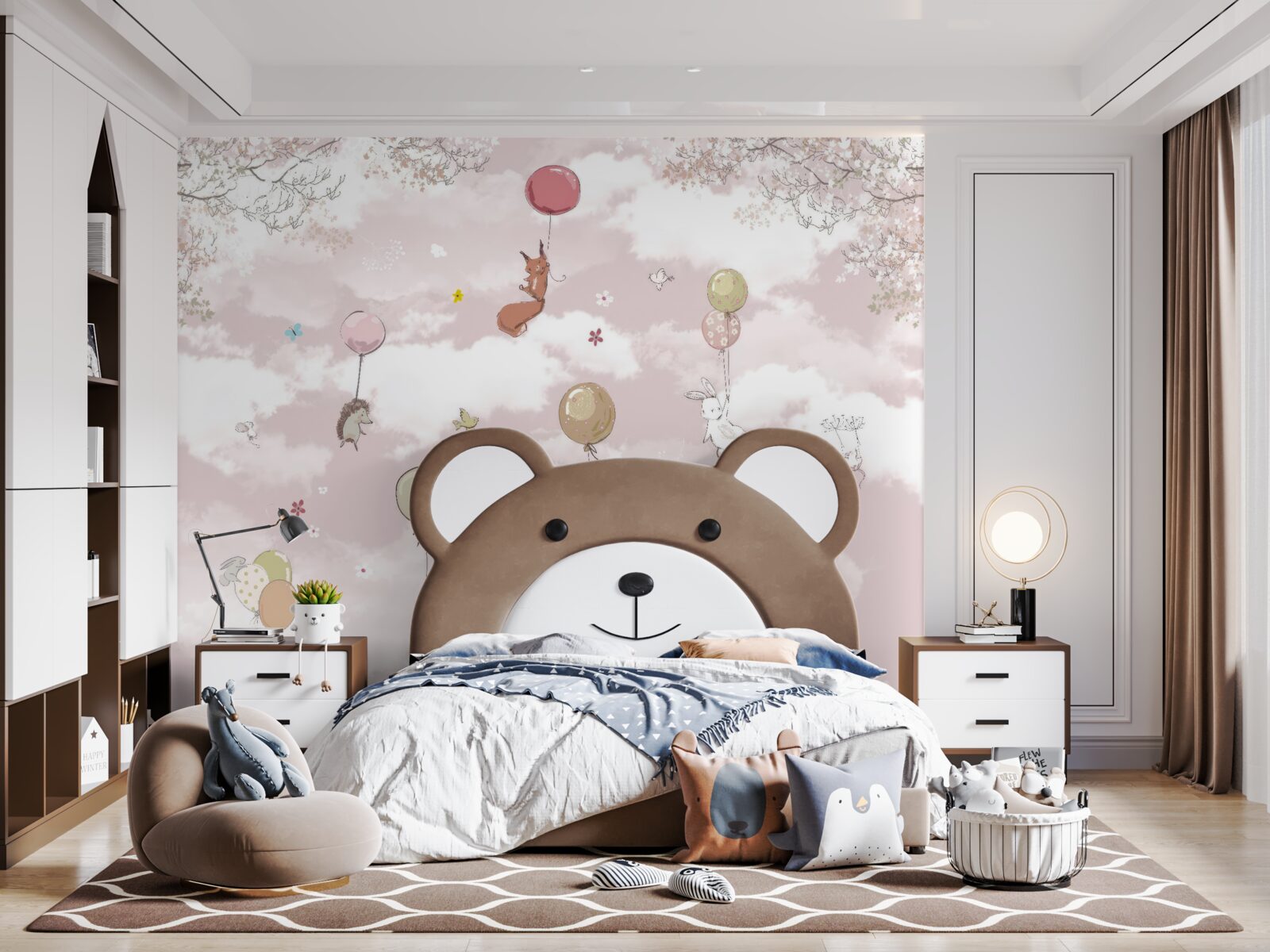 Фотошпалери тварини літають, тримаючи повітряні кульки