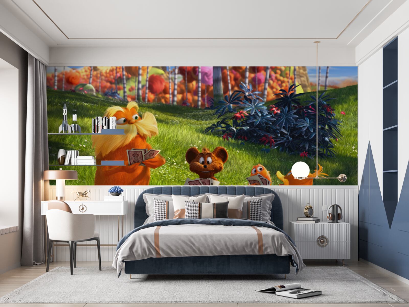 Фотошпалери на лісовій галявині тварини захоплено грають у карти