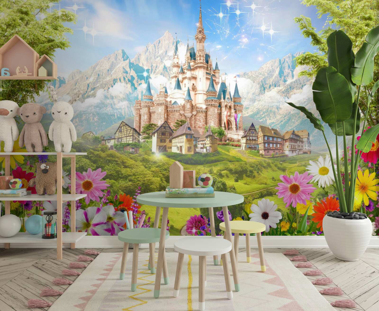 Фотошпалери чарівна фортеця серед гірських вершин