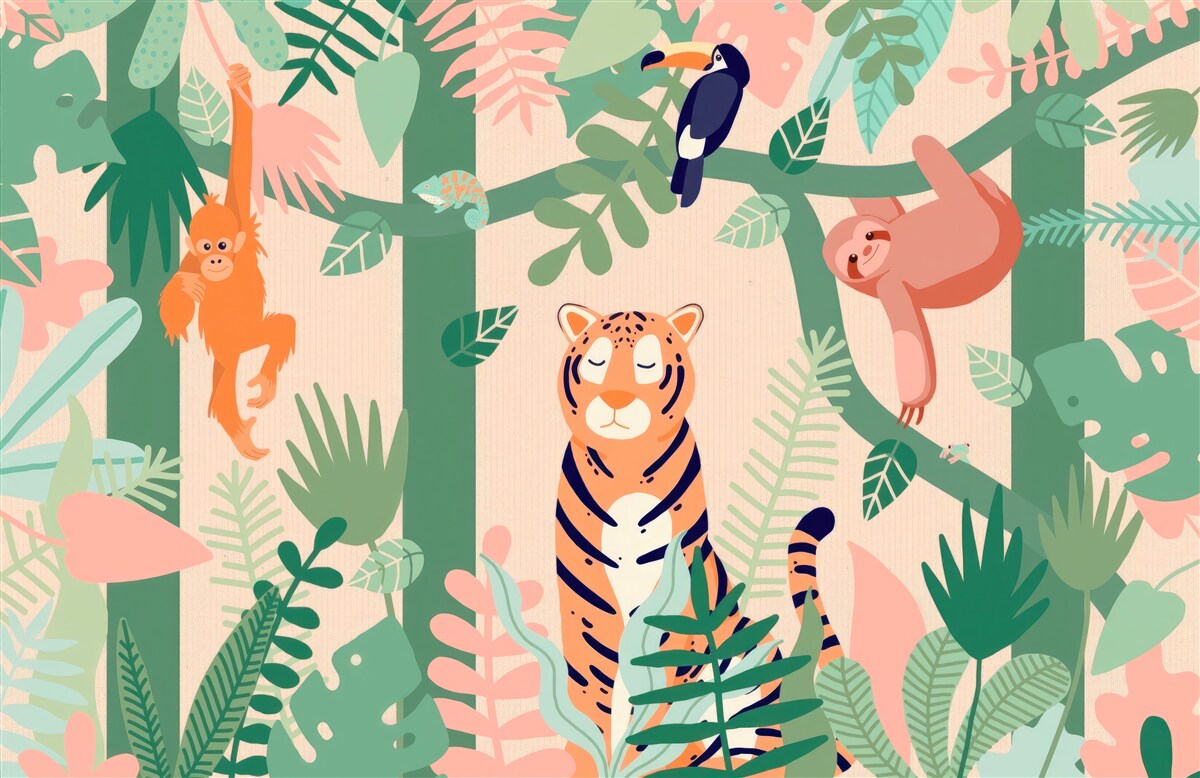 Фотошпалери тварини граються в джунглях