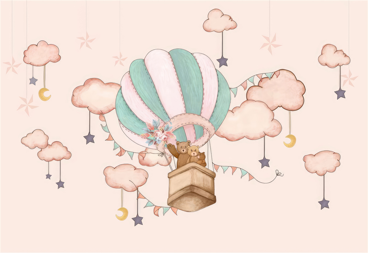 Фотошпалери вся ведмежа родина вирушає у політ на повітряній кулі