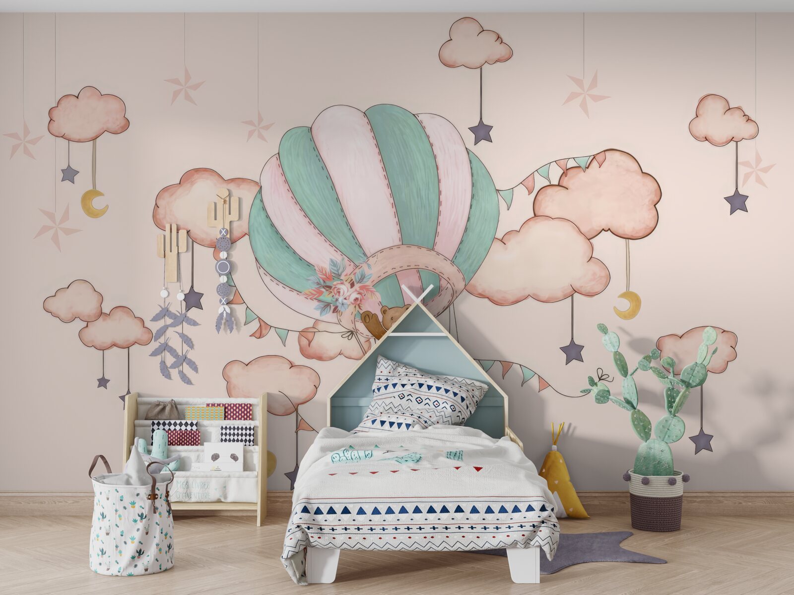 Фотошпалери вся ведмежа родина вирушає у політ на повітряній кулі