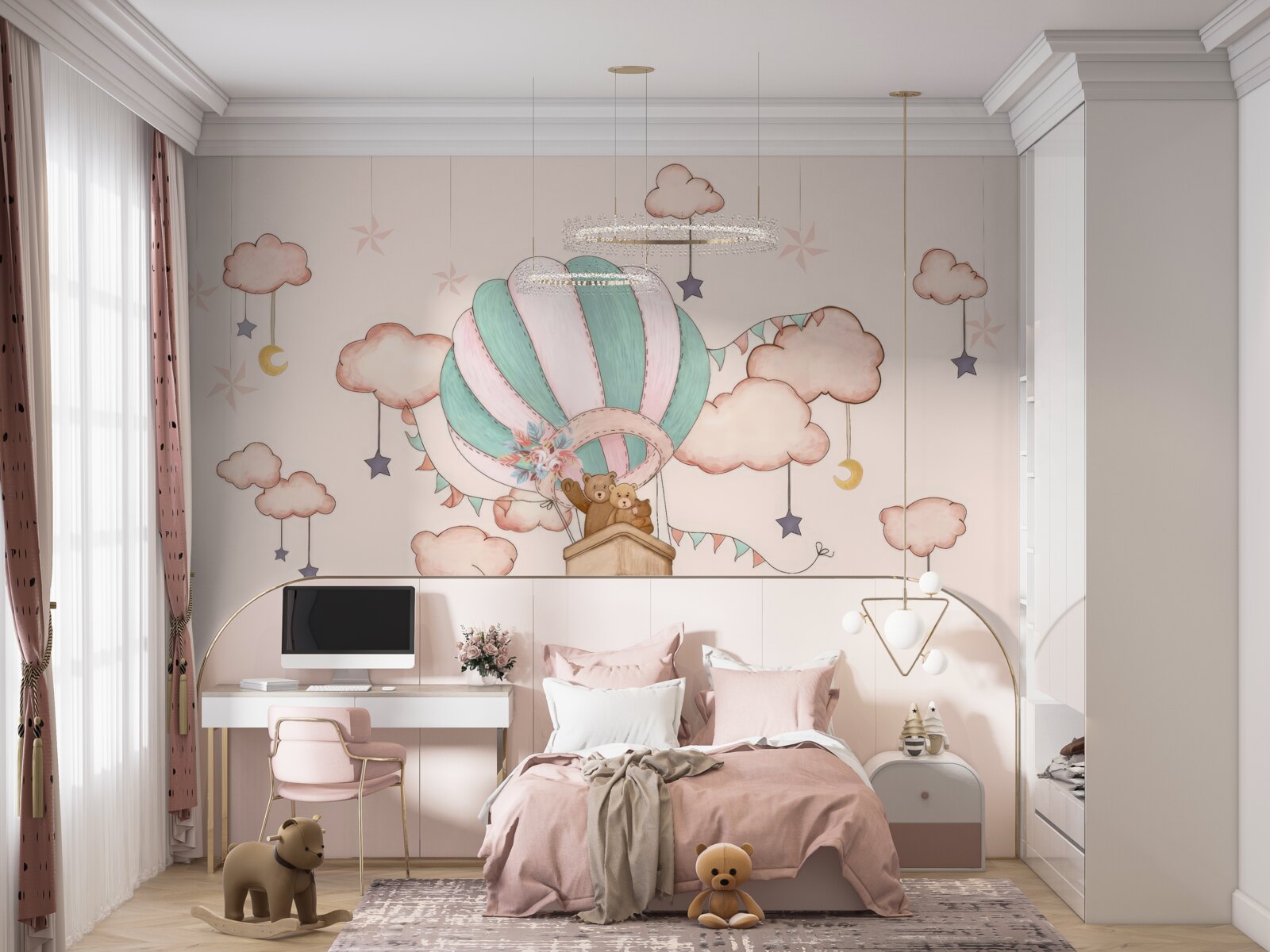 Фотошпалери вся ведмежа родина вирушає у політ на повітряній кулі