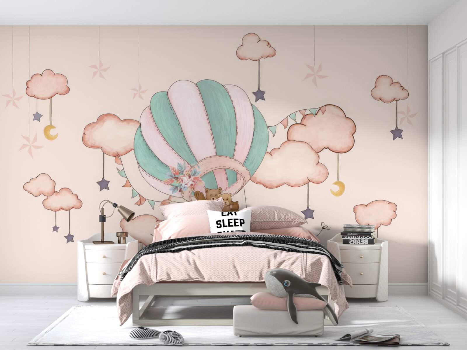 Фотошпалери вся ведмежа родина вирушає у політ на повітряній кулі