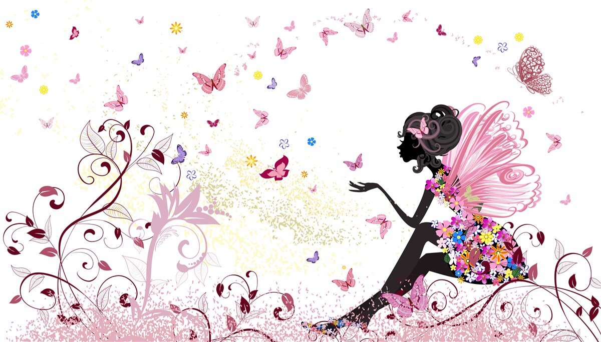 Фотошпалери контур дівчини та багато метеликів