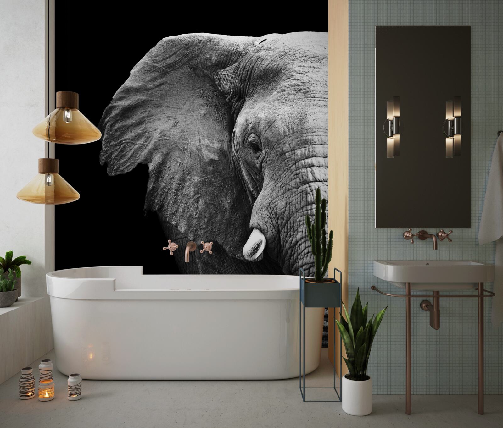 Фотошпалери великий план слона на чорному тлі