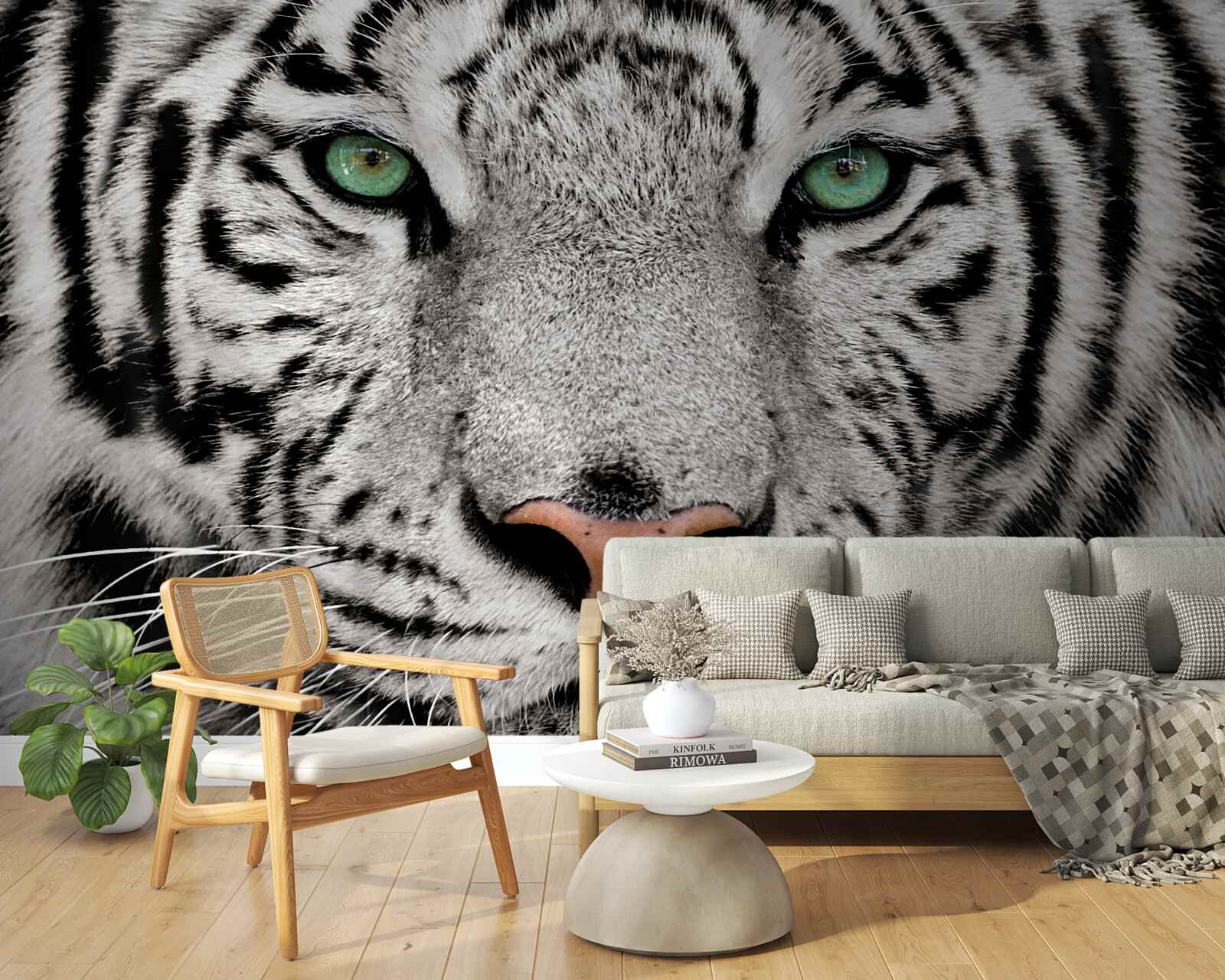 Фотошпалери білий тигр з близької відстані