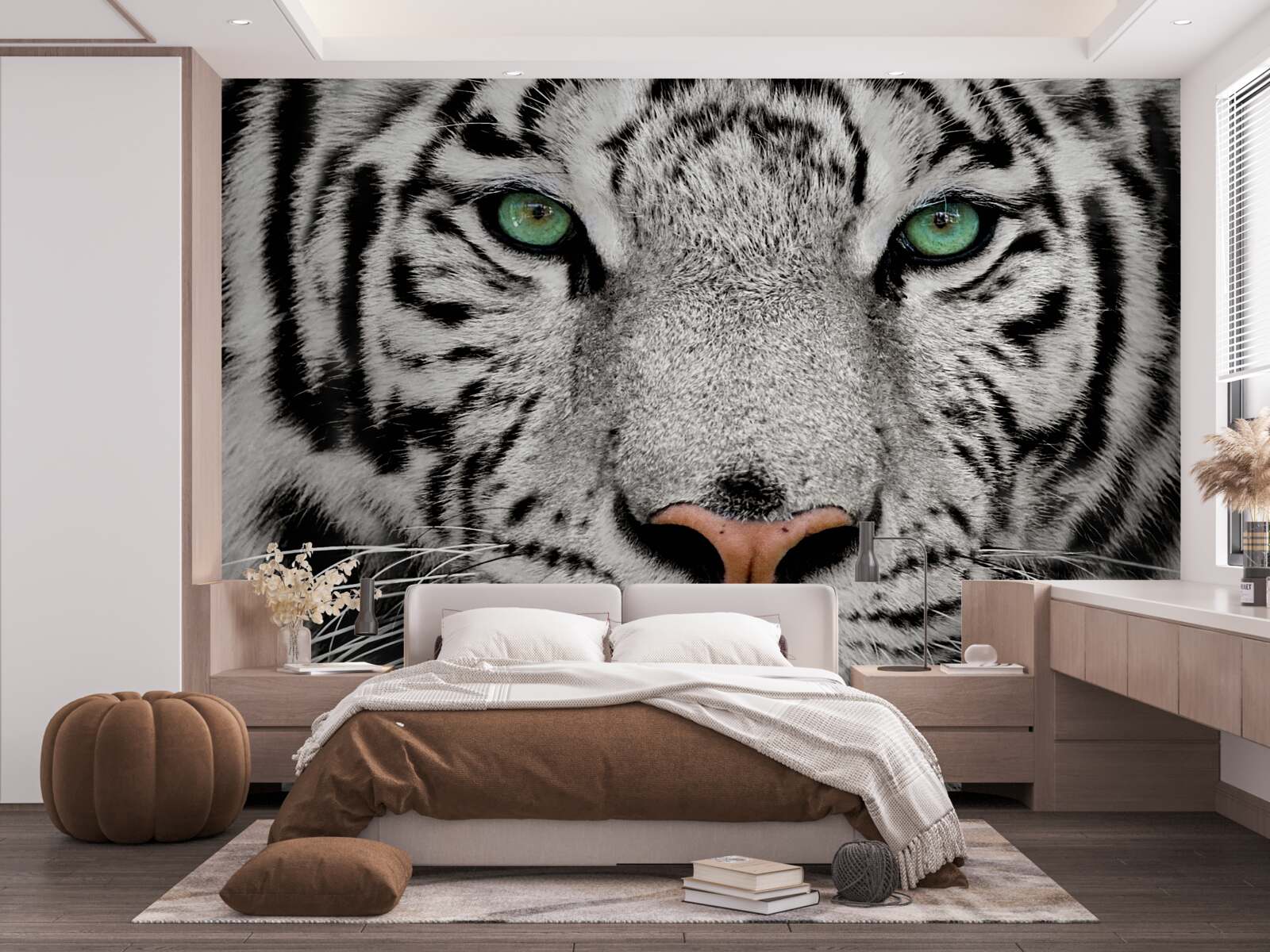 Фотошпалери білий тигр з близької відстані