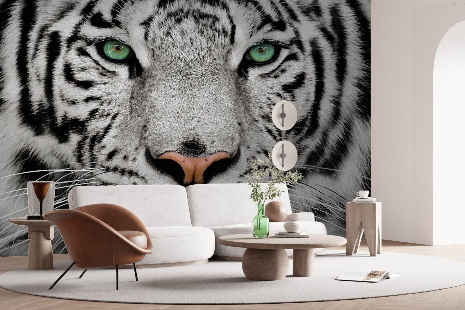 Фотошпалери білий тигр з близької відстані
