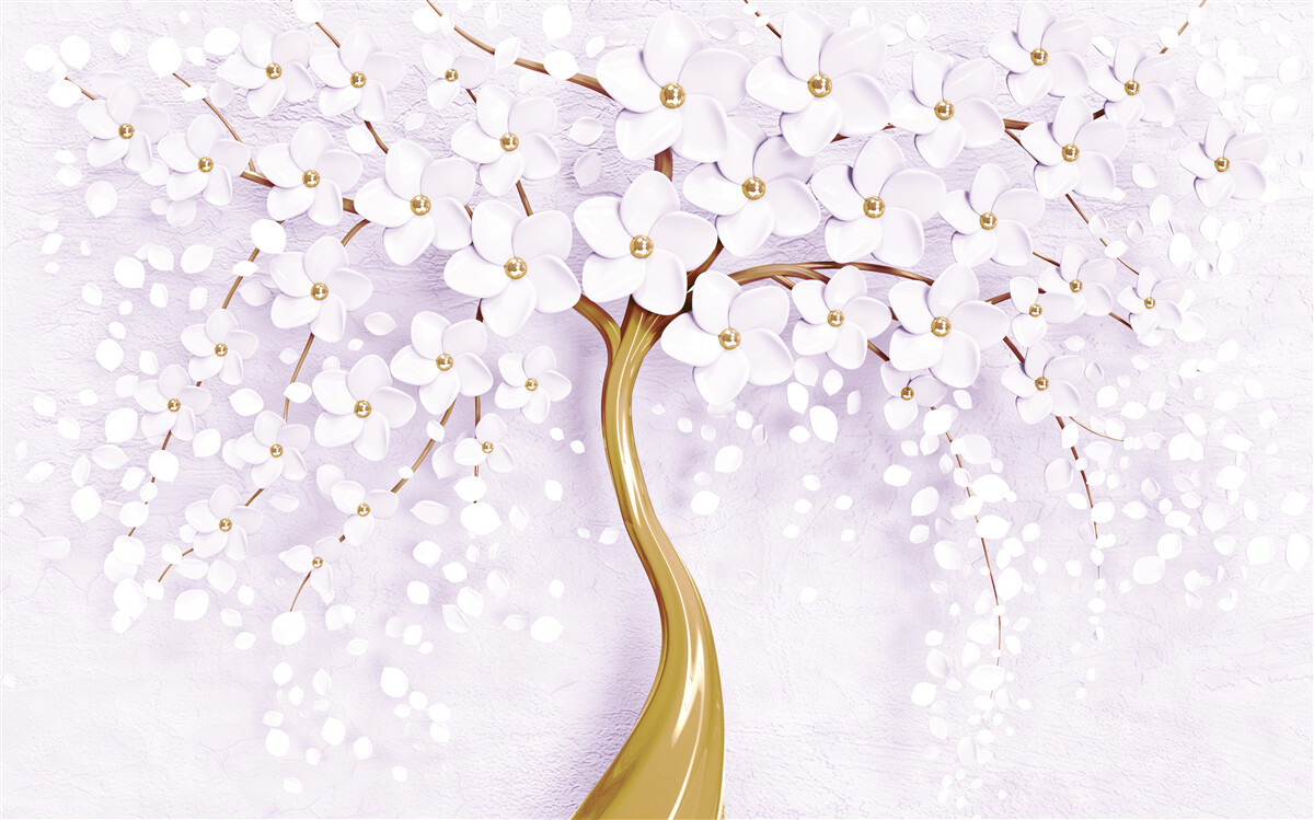 Фотошпалери дерево з дрібними білими квітами