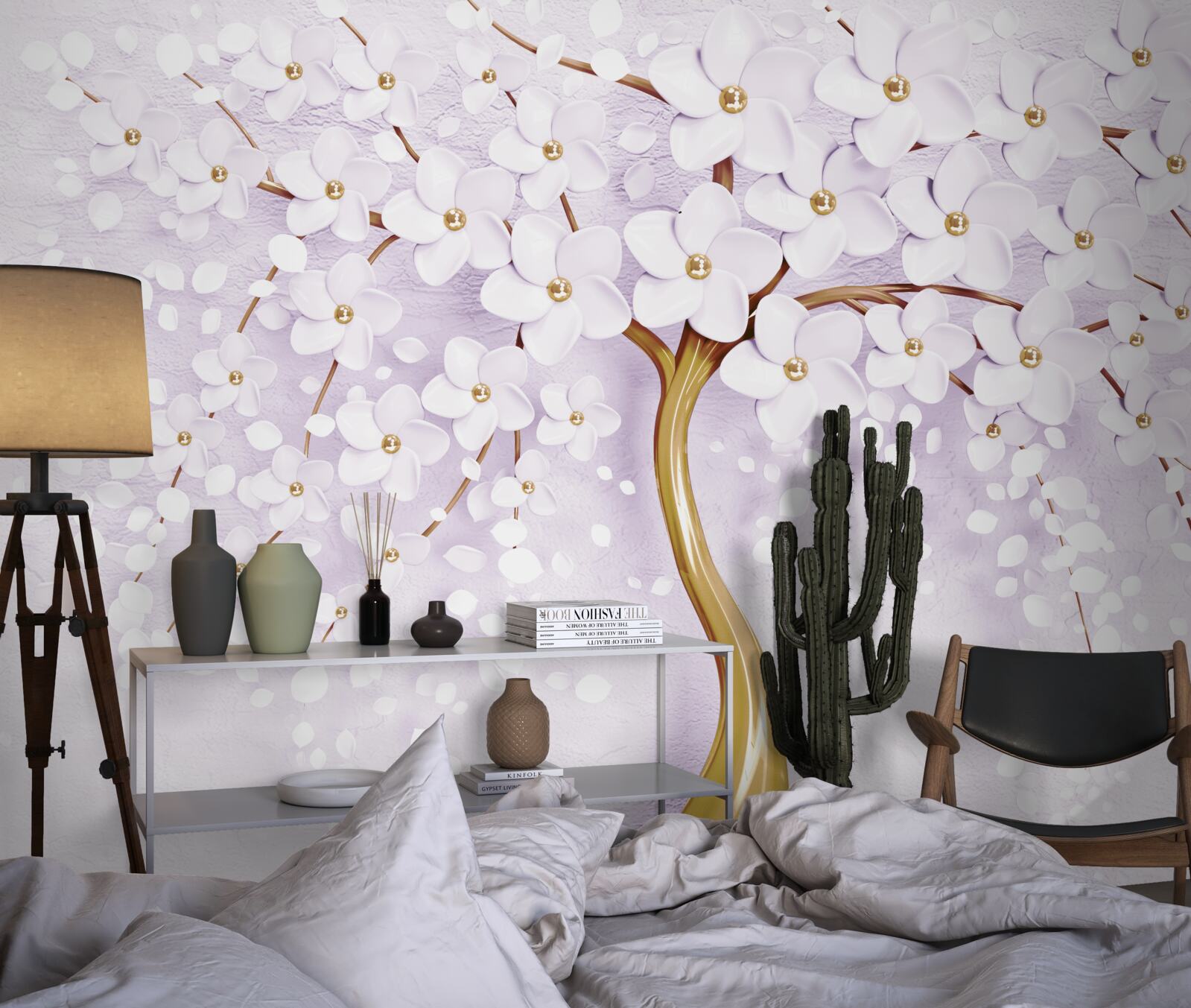 Фотошпалери дерево з дрібними білими квітами