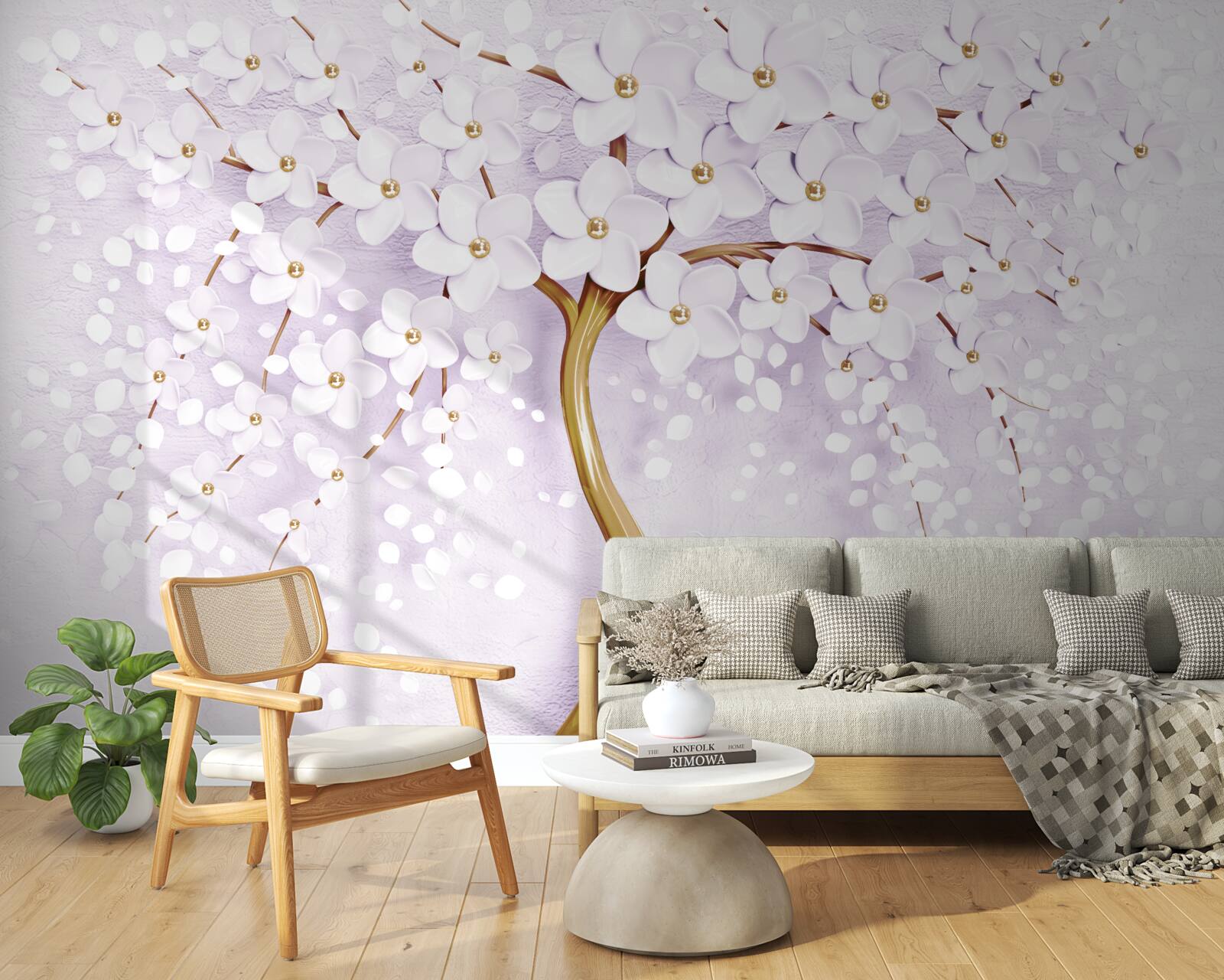 Фотошпалери дерево з дрібними білими квітами