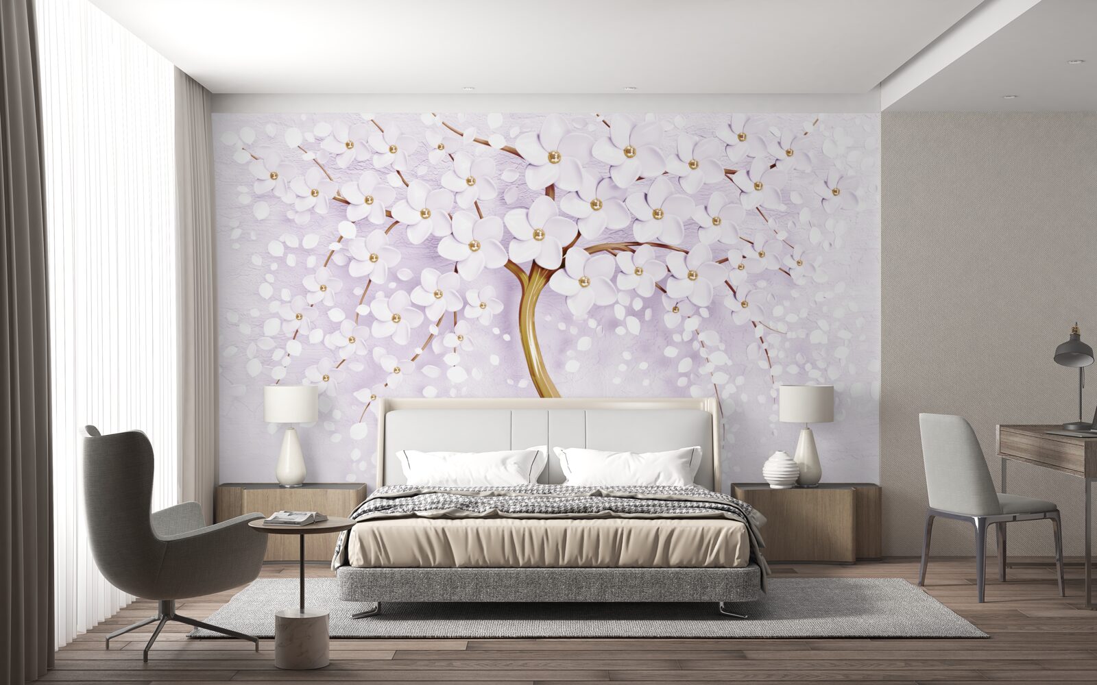 Фотошпалери дерево з дрібними білими квітами