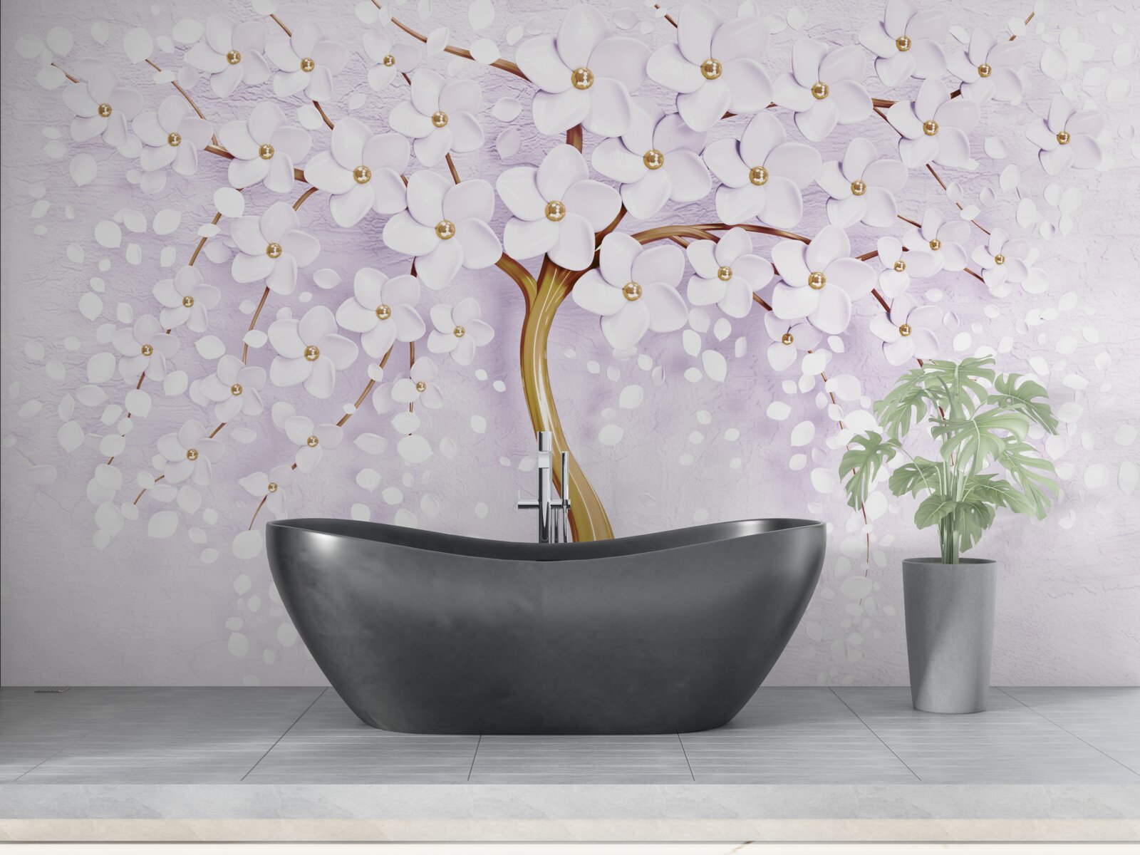 Фотошпалери дерево з дрібними білими квітами