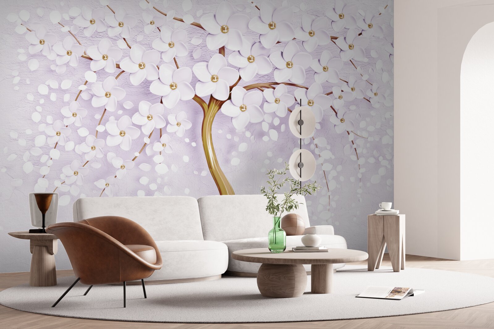 Фотошпалери дерево з дрібними білими квітами