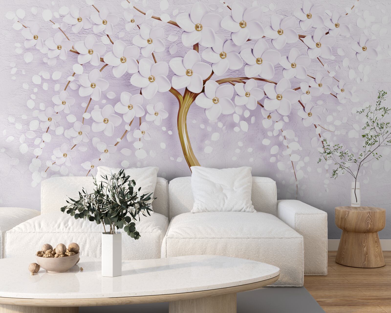 Фотошпалери дерево з дрібними білими квітами