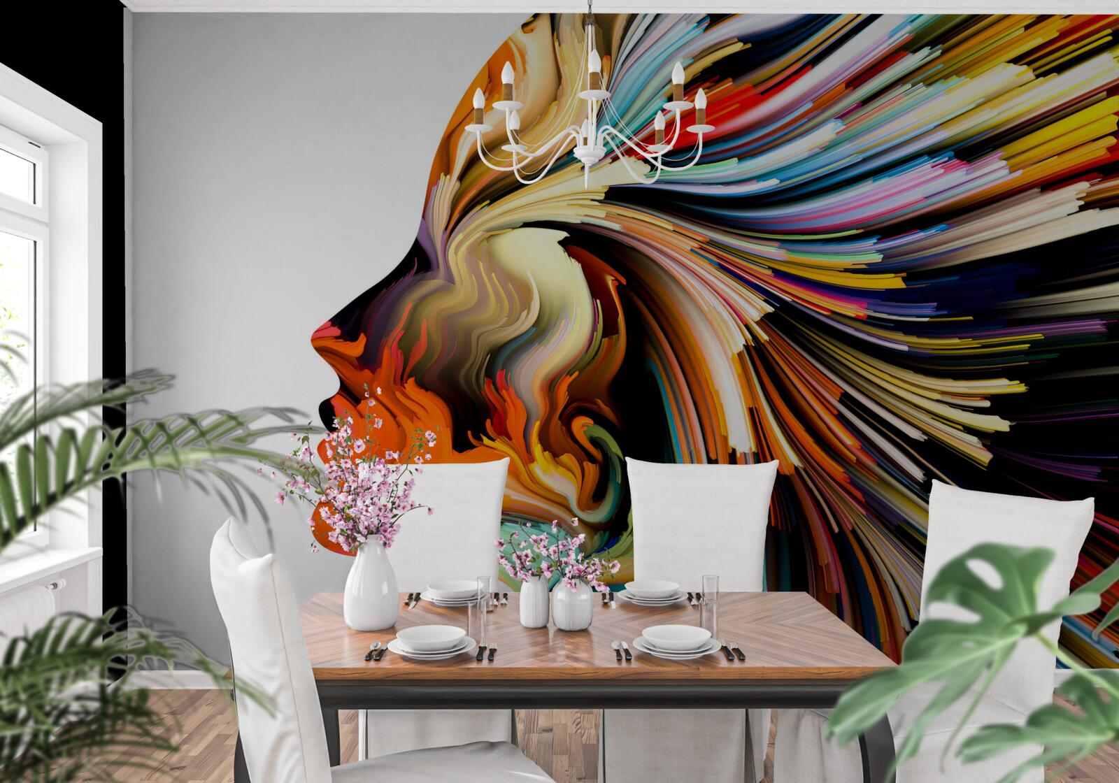 Фотошпалери обрис дівчини в насичених тонах