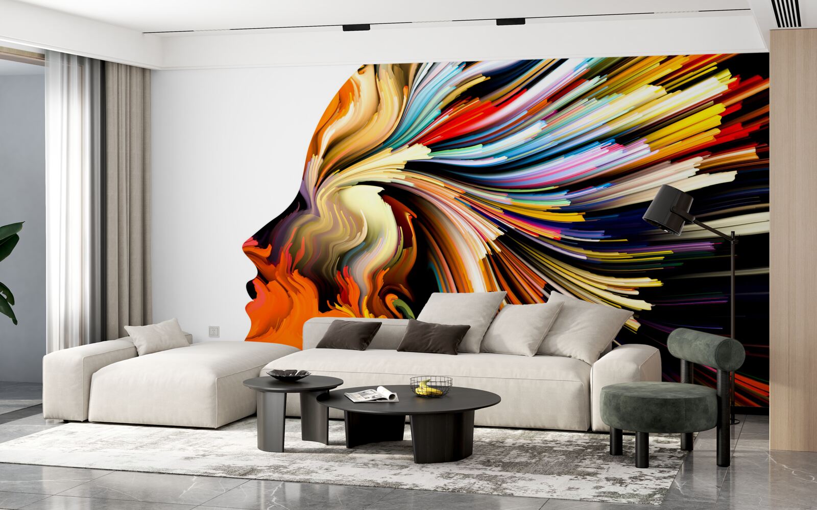 Фотошпалери обрис дівчини в насичених тонах