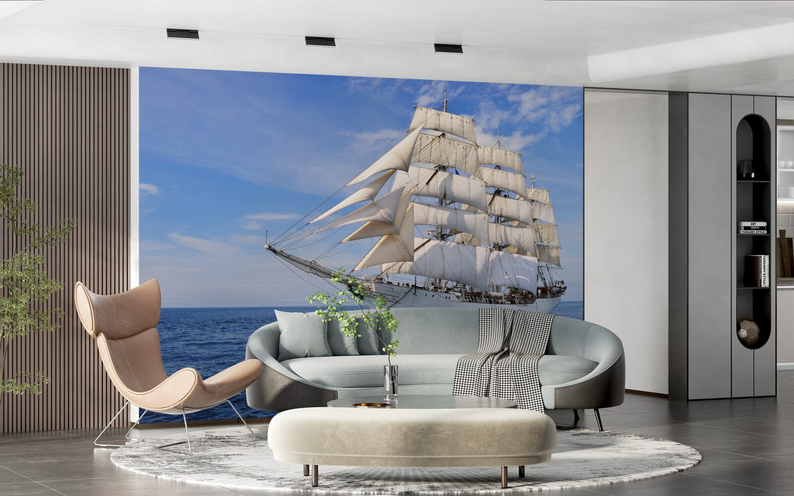 Фотошпалери білий корабель на воді