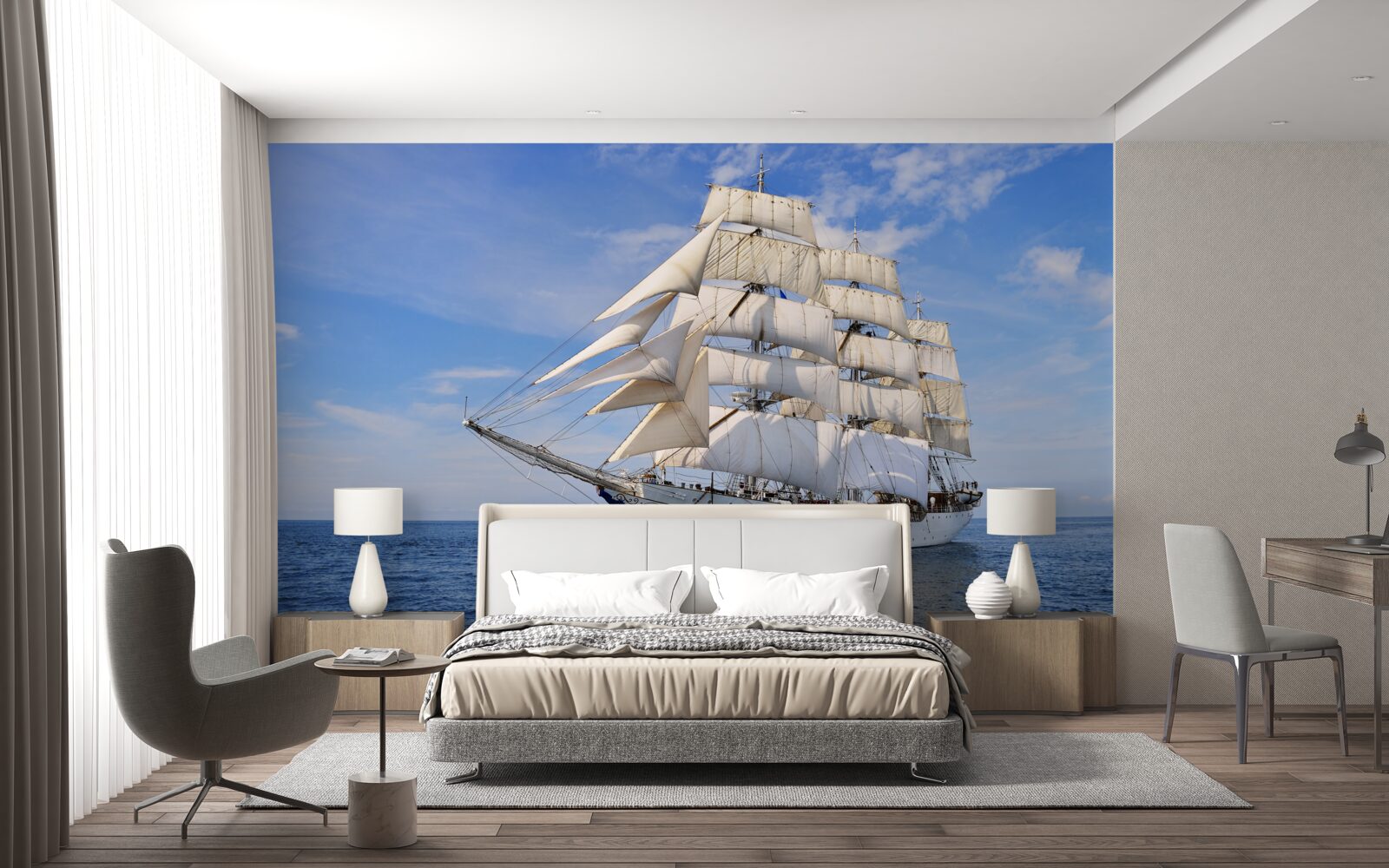 Фотошпалери білий корабель на воді