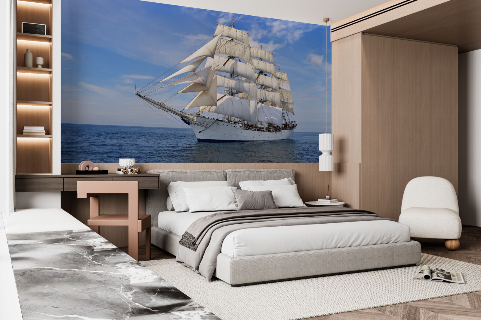 Фотошпалери білий корабель на воді