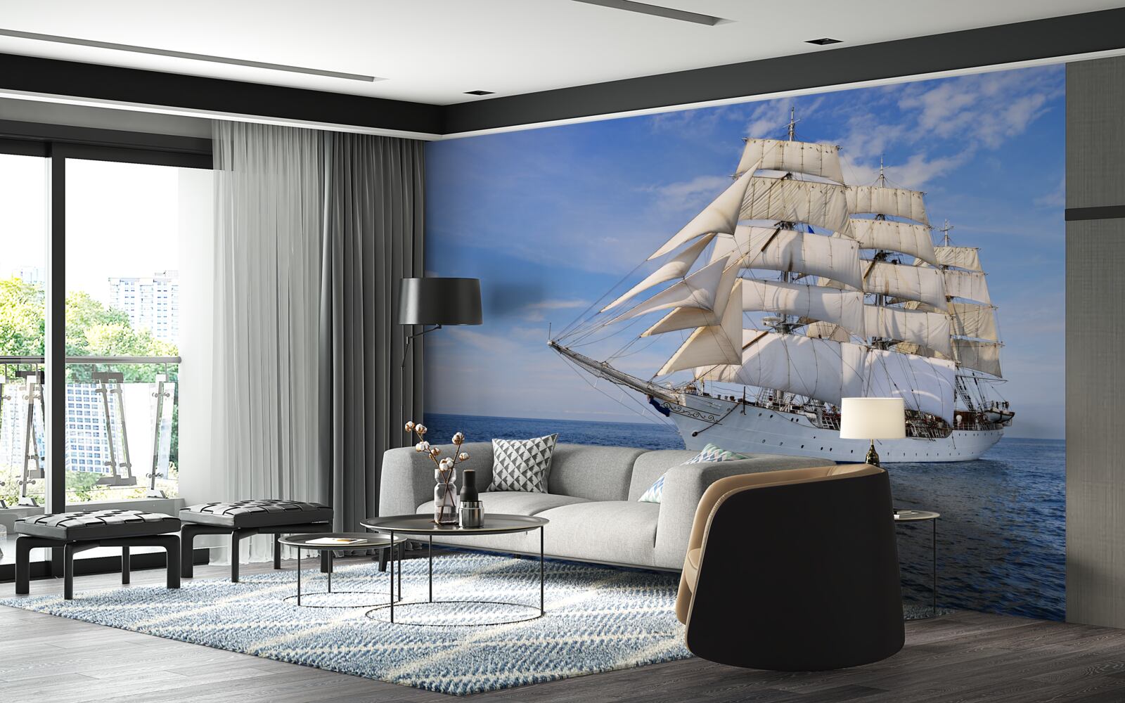 Фотошпалери білий корабель на воді