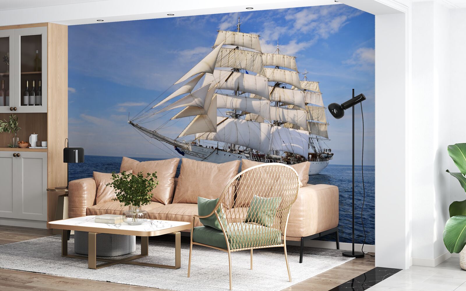 Фотошпалери білий корабель на воді