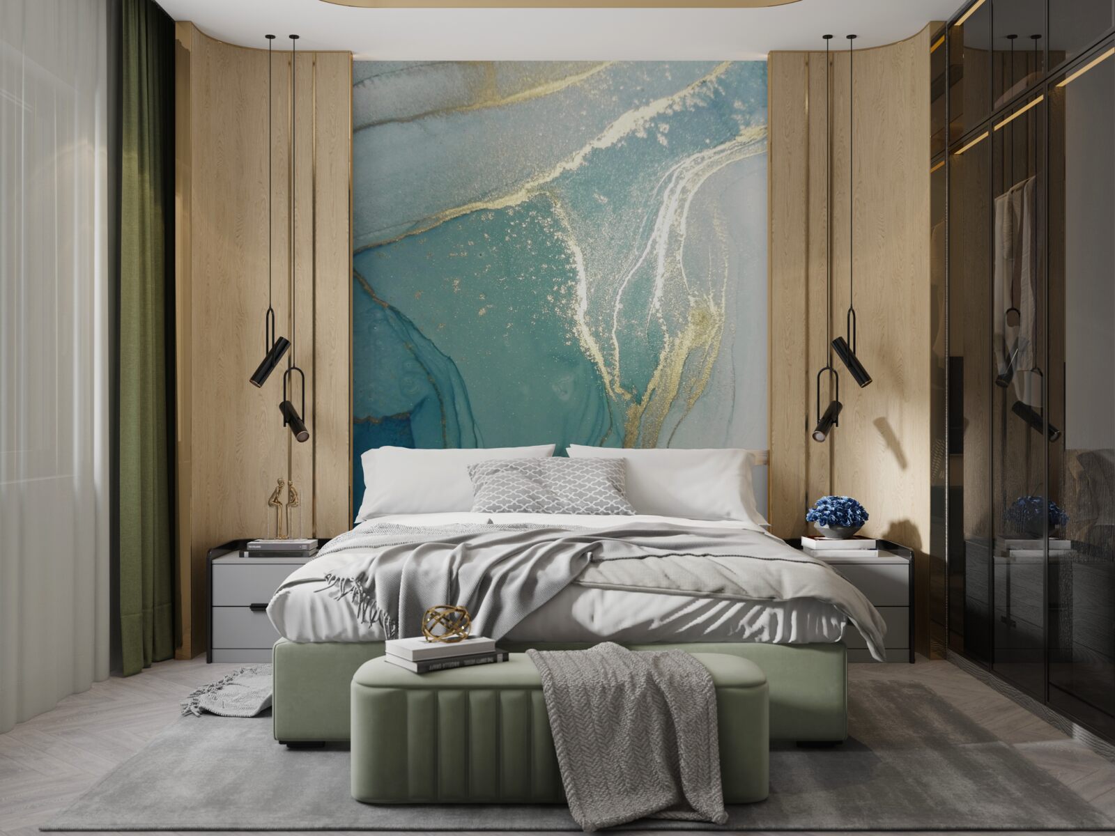 Фотошпалери золото з бірюзою